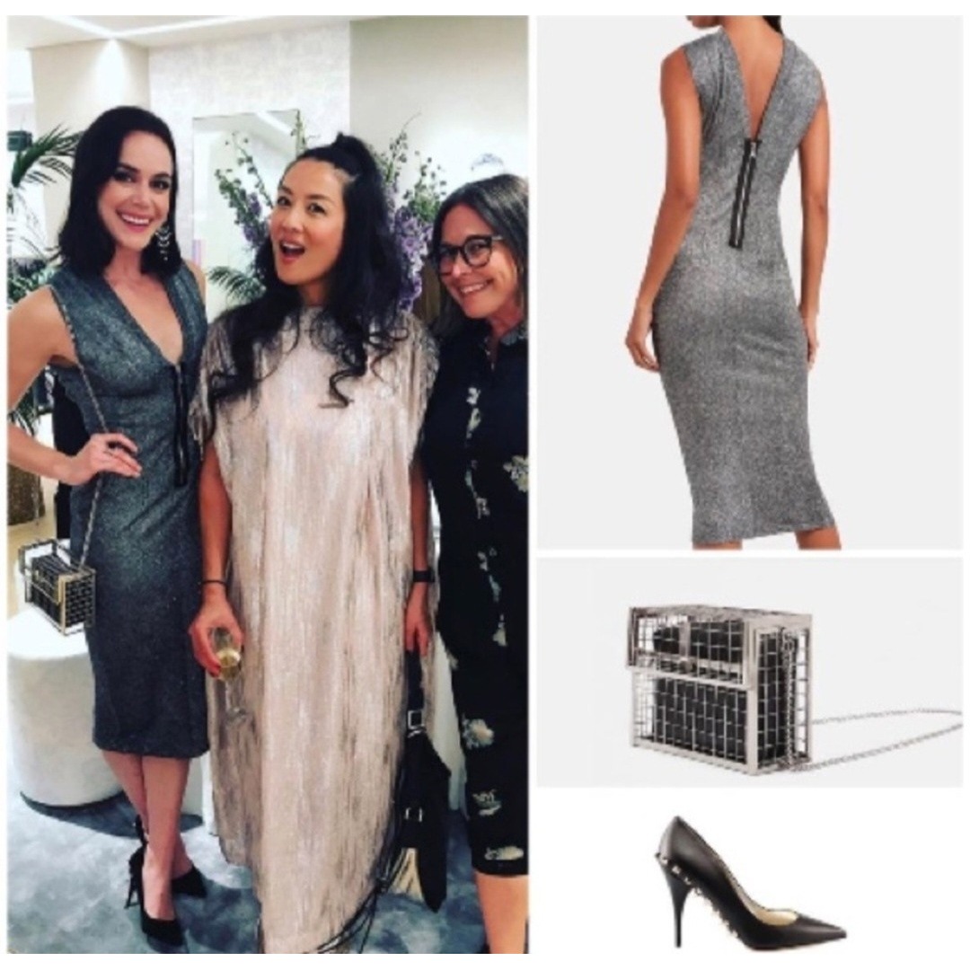 Rta Sheath Dress Women S Silver Metallic Convertible Bodycon Midi Party Y2k Usa